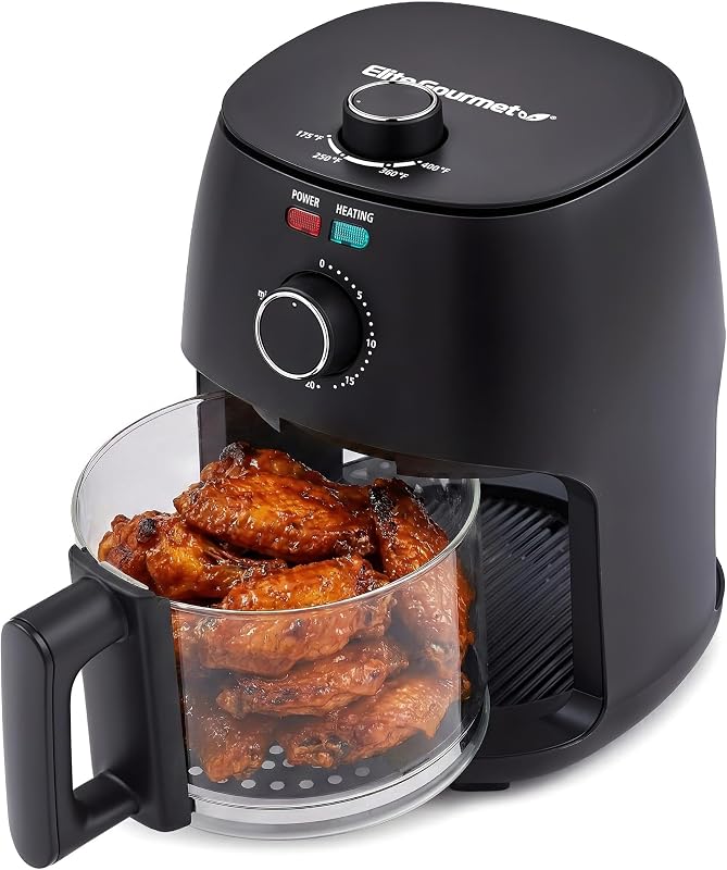 Elite Gourmet 2.4-Qt glass air fryer with glass basket